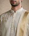 Manyavar Men Cream Silk Veshti Dhoti with Embroidery