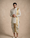 Manyavar Men Cream Silk Veshti Dhoti with Embroidery