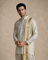 Manyavar Men Cream Silk Veshti Dhoti with Embroidery