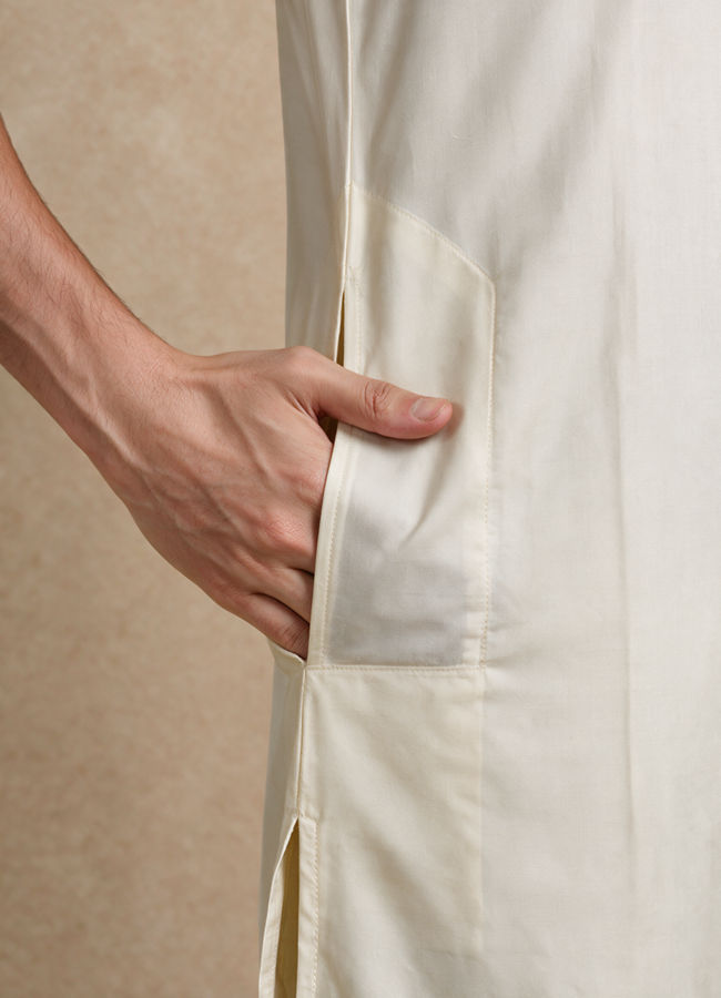 Manyavar Men Cream Silk Veshti Dhoti with Embroidery