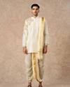 Manyavar Men Cream Silk Veshti Dhoti with Dupatta