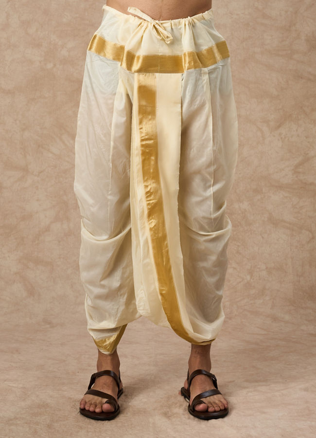 Manyavar Men Cream Silk Veshti Dhoti with Dupatta