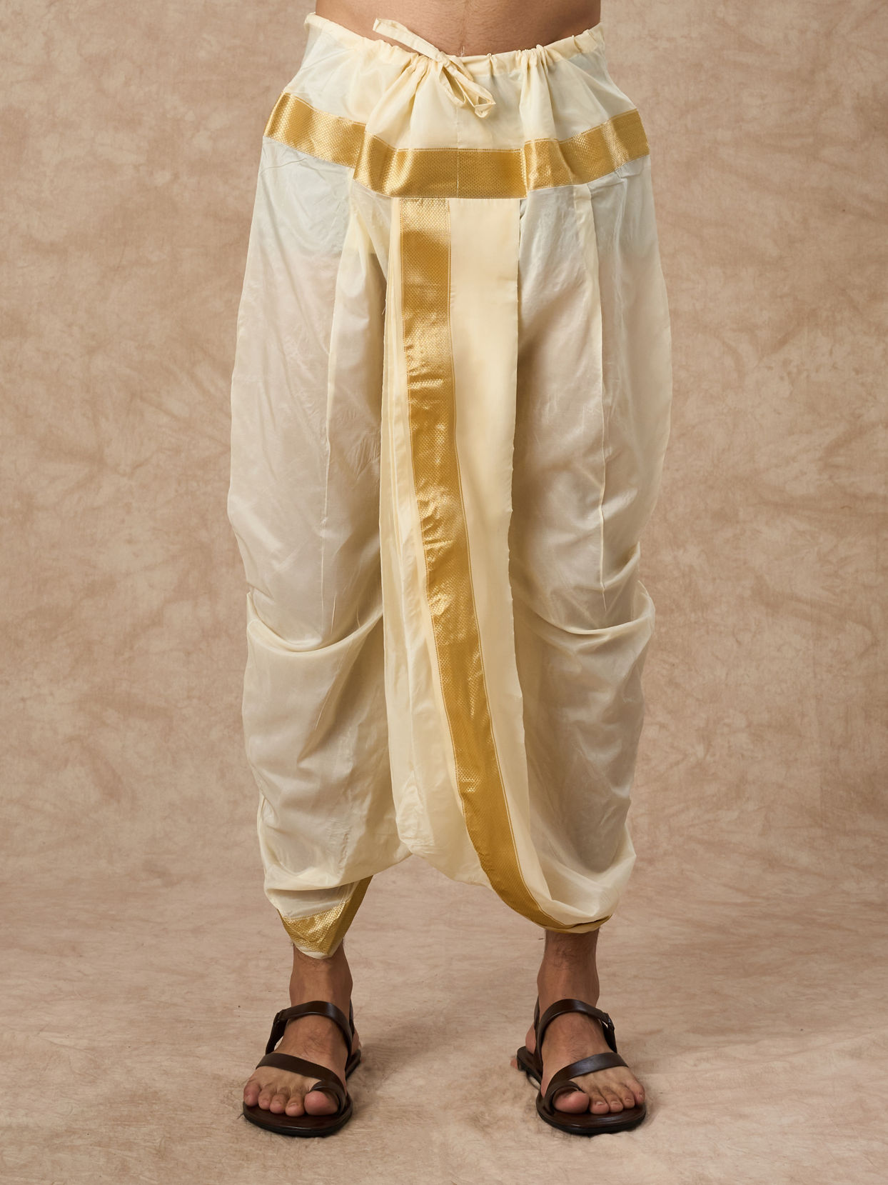 Manyavar Men Cream Silk Veshti Dhoti with Dupatta