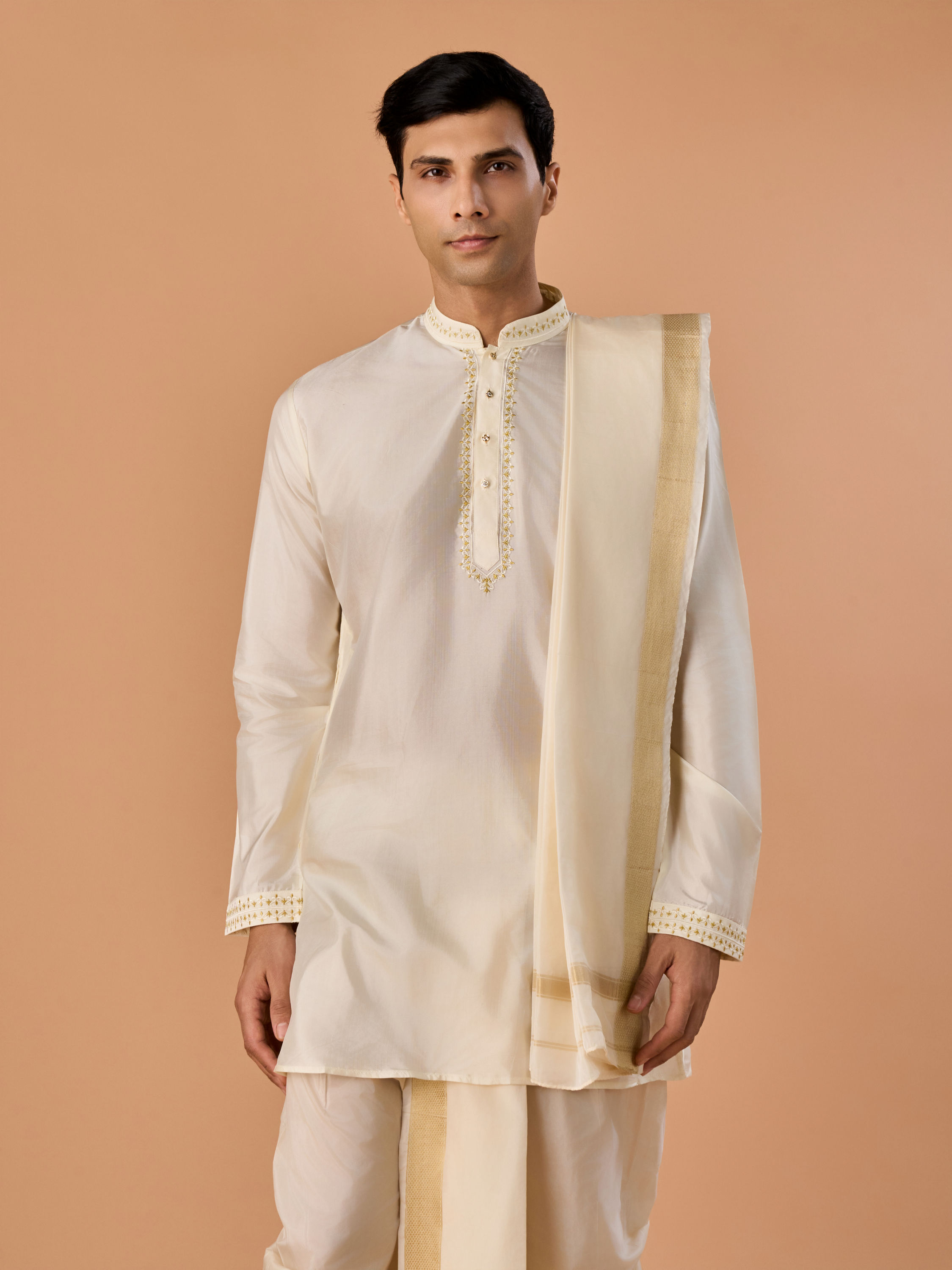 Manyavar Men Radiant Cream Veshti Dhoti