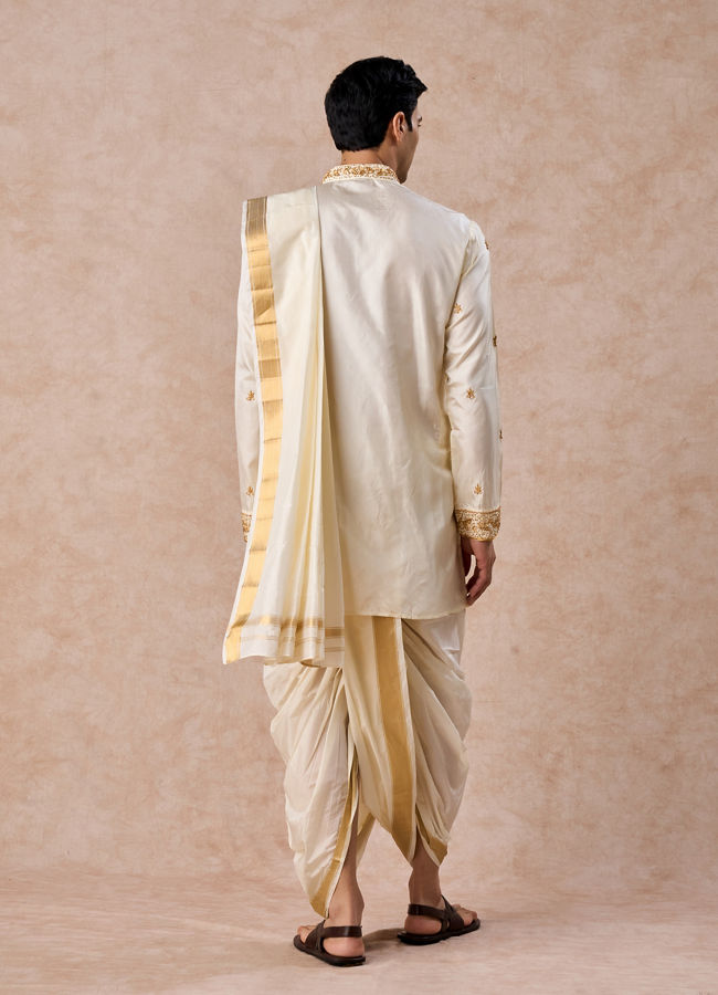 Manyavar Men Regal Cream Silk Veshti Dhoti