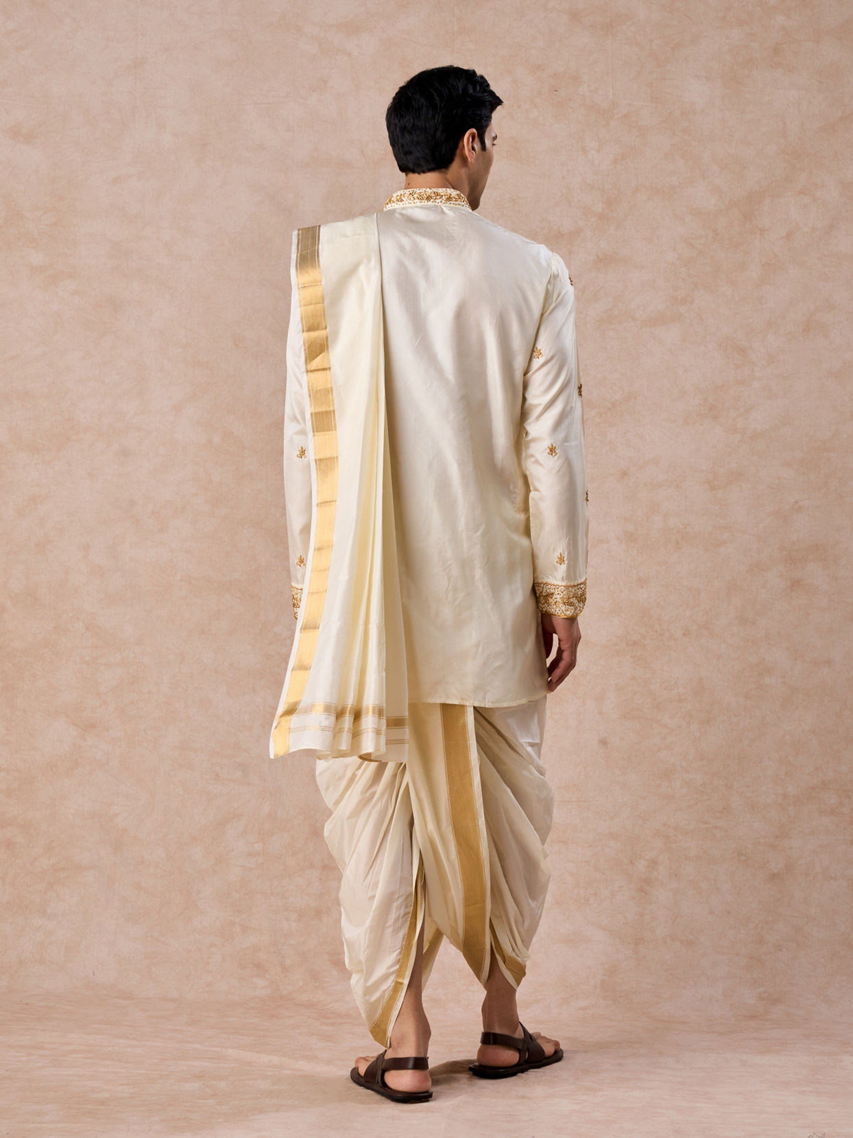 Manyavar Men Regal Cream Silk Veshti Dhoti
