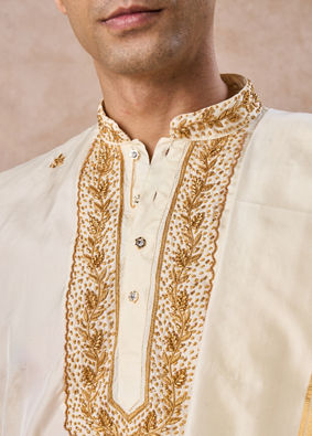 Manyavar Men Regal Cream Silk Veshti Dhoti