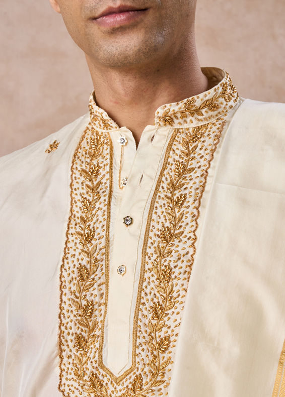 Manyavar Men Regal Cream Silk Veshti Dhoti
