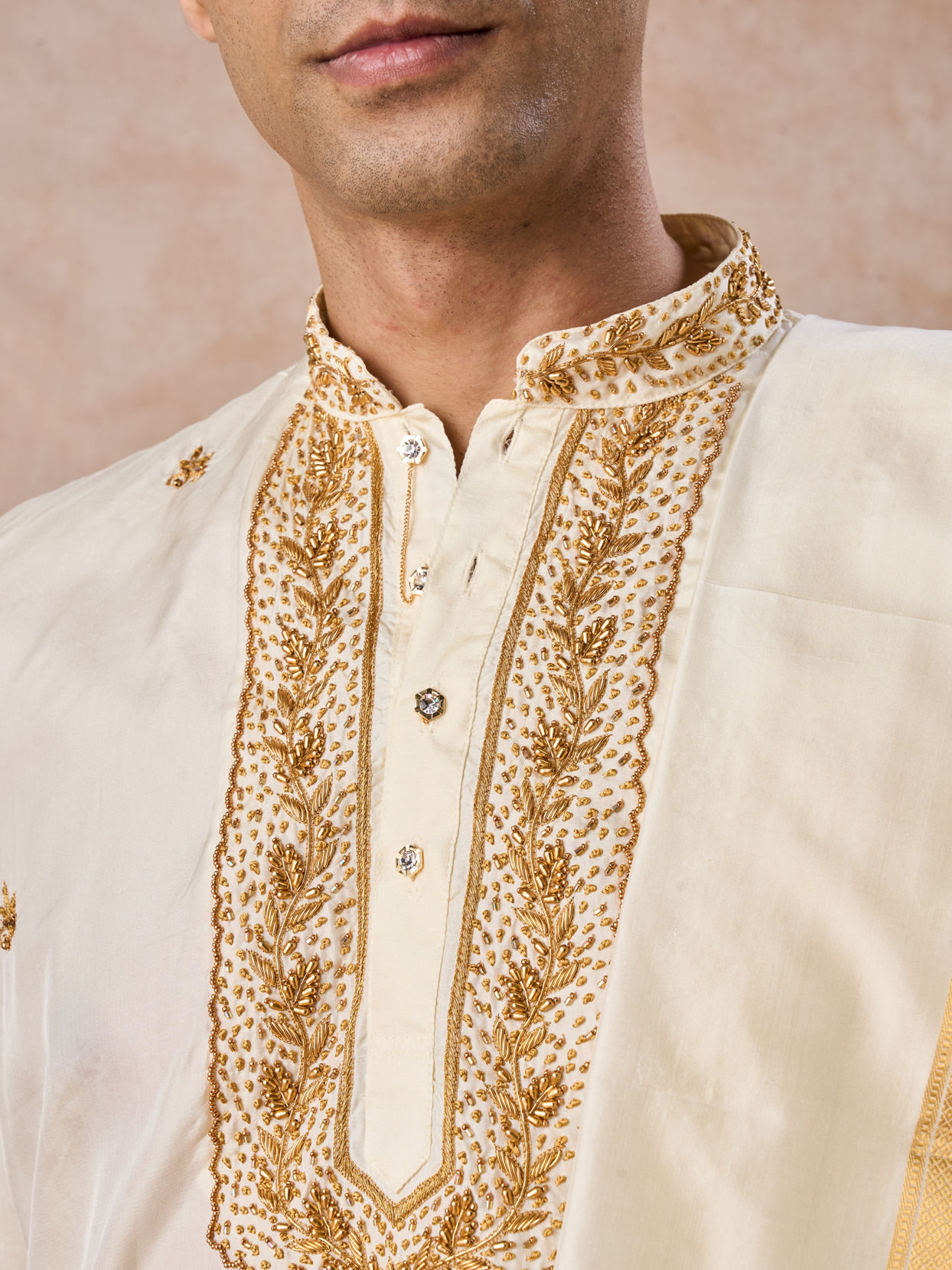 Manyavar Men Regal Cream Silk Veshti Dhoti