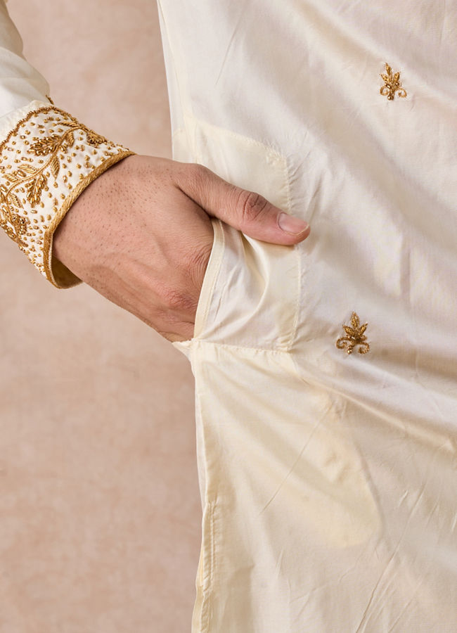 Manyavar Men Regal Cream Silk Veshti Dhoti