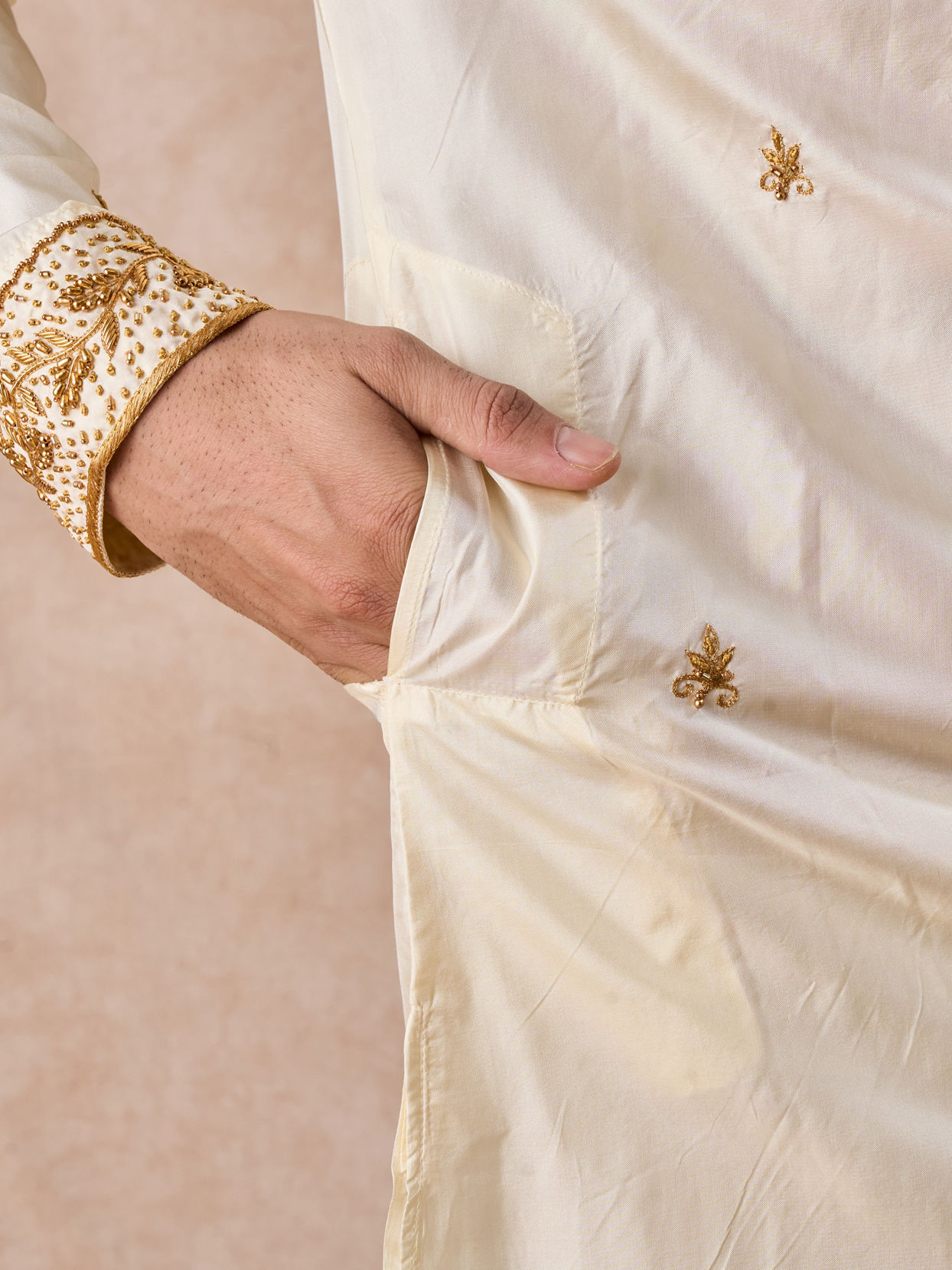 Manyavar Men Regal Cream Silk Veshti Dhoti