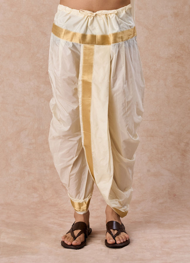 Manyavar Men Regal Cream Silk Veshti Dhoti