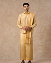 Manyavar Men Fawn Silk Veshti Dhoti with Dupatta for Traditional Events