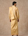 Manyavar Men Fawn Silk Veshti Dhoti with Dupatta for Traditional Events