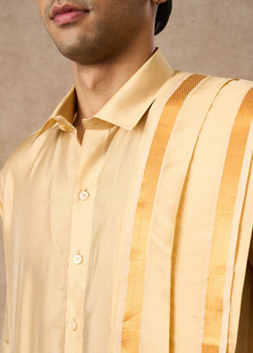 Manyavar Men Fawn Silk Veshti Dhoti with Dupatta for Traditional Events