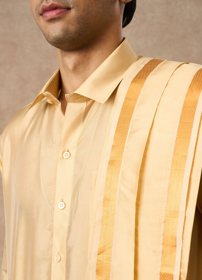 Manyavar Men Fawn Silk Veshti Dhoti with Dupatta for Traditional Events
