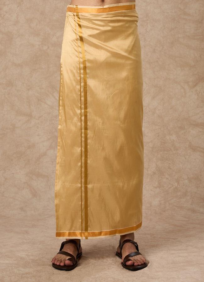 Manyavar Men Fawn Silk Veshti Dhoti with Dupatta for Traditional Events