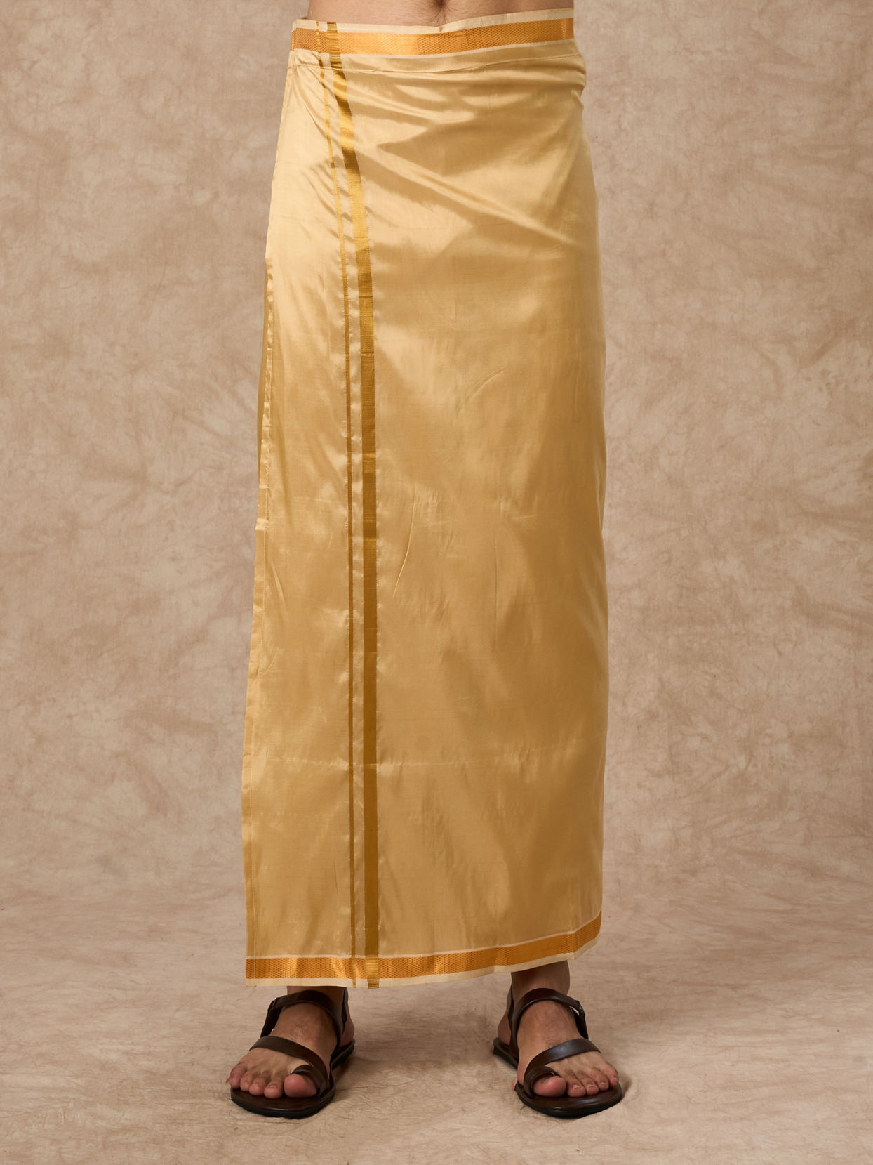 Manyavar Men Fawn Silk Veshti Dhoti with Dupatta for Traditional Events
