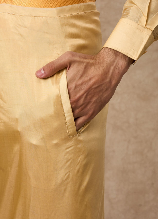 Manyavar Men Fawn Silk Veshti Dhoti with Dupatta for Traditional Events