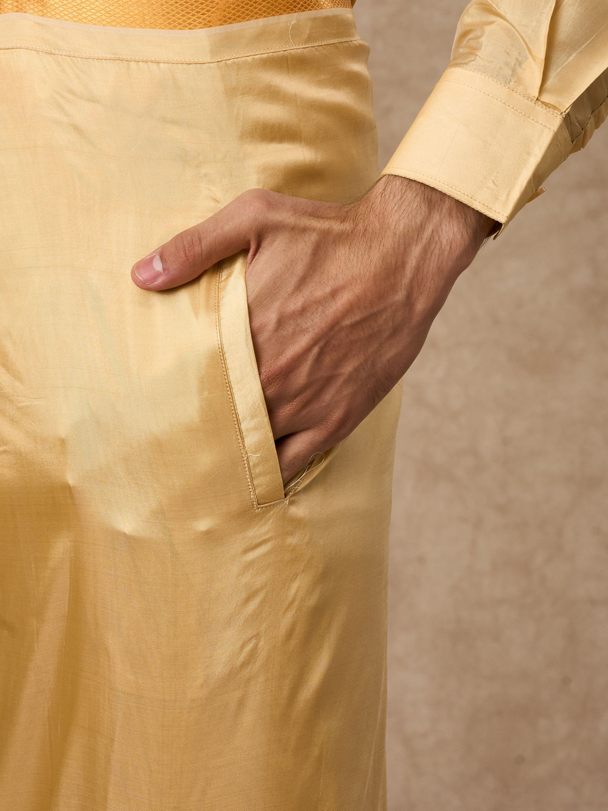 Manyavar Men Fawn Silk Veshti Dhoti with Dupatta for Traditional Events