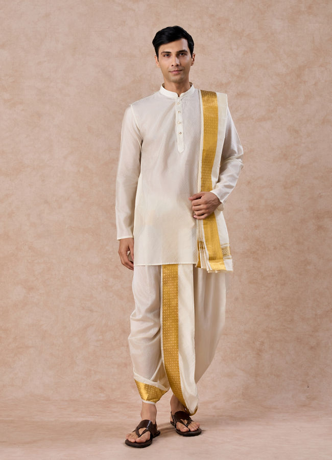 Manyavar Men Cream Kurta Pancha Set