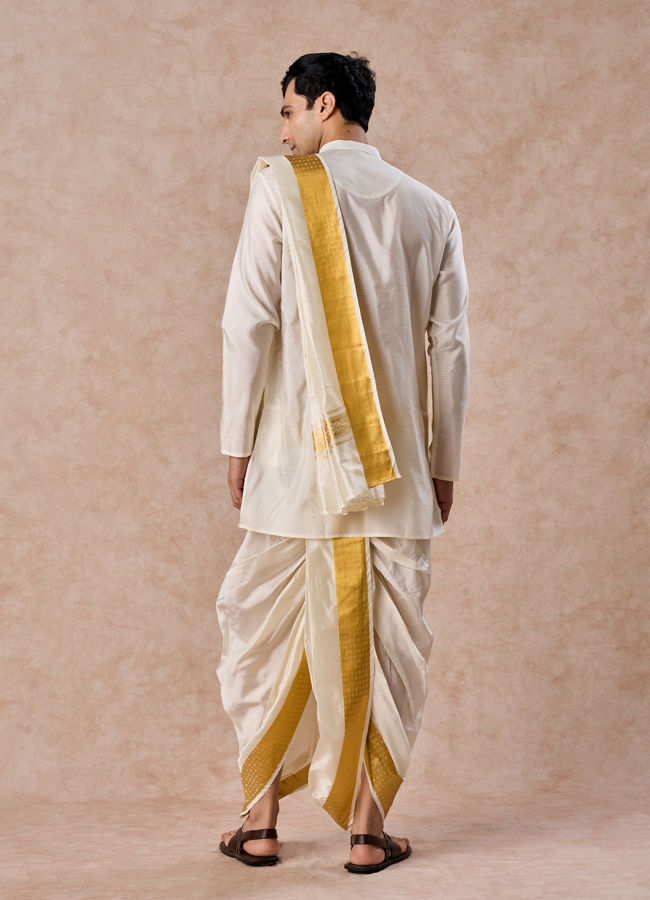 Manyavar Men Cream Kurta Pancha Set