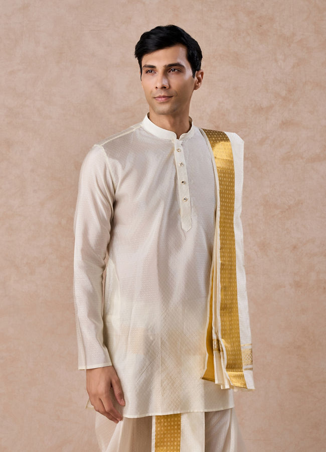 Manyavar Men Cream Kurta Pancha Set