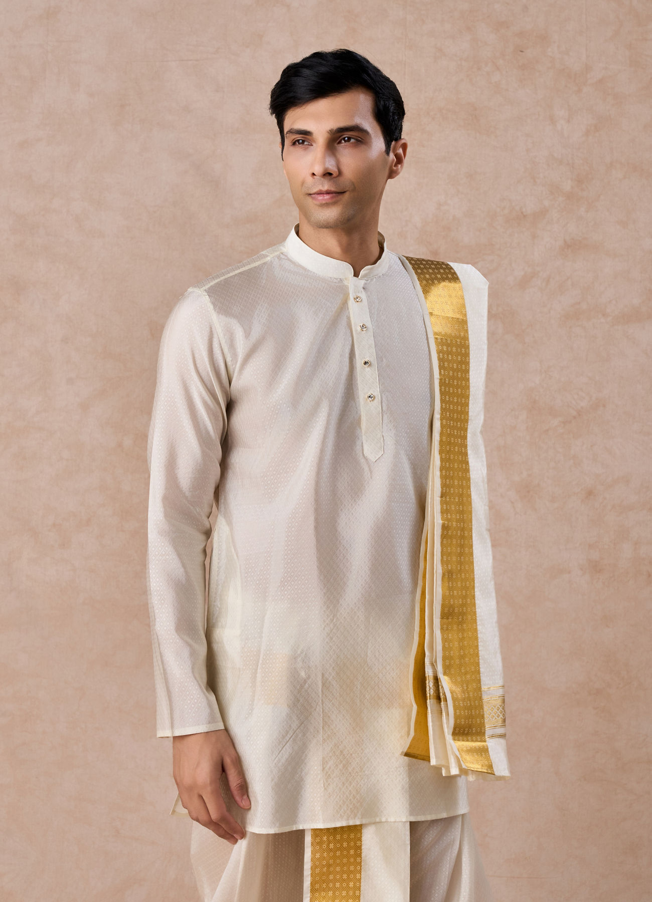 Manyavar Men Cream Kurta Pancha Set