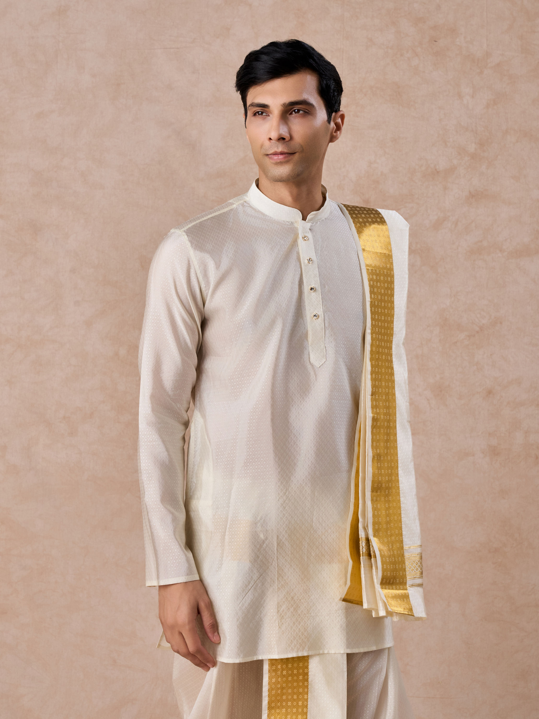 Manyavar Men Cream Kurta Pancha Set