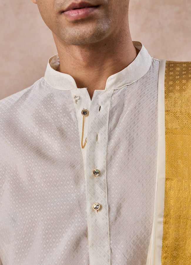 Manyavar Men Cream Kurta Pancha Set