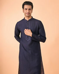 Manyavar Men Exquisite Dark Blue Kurta Churidar