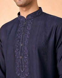 Manyavar Men Exquisite Dark Blue Kurta Churidar