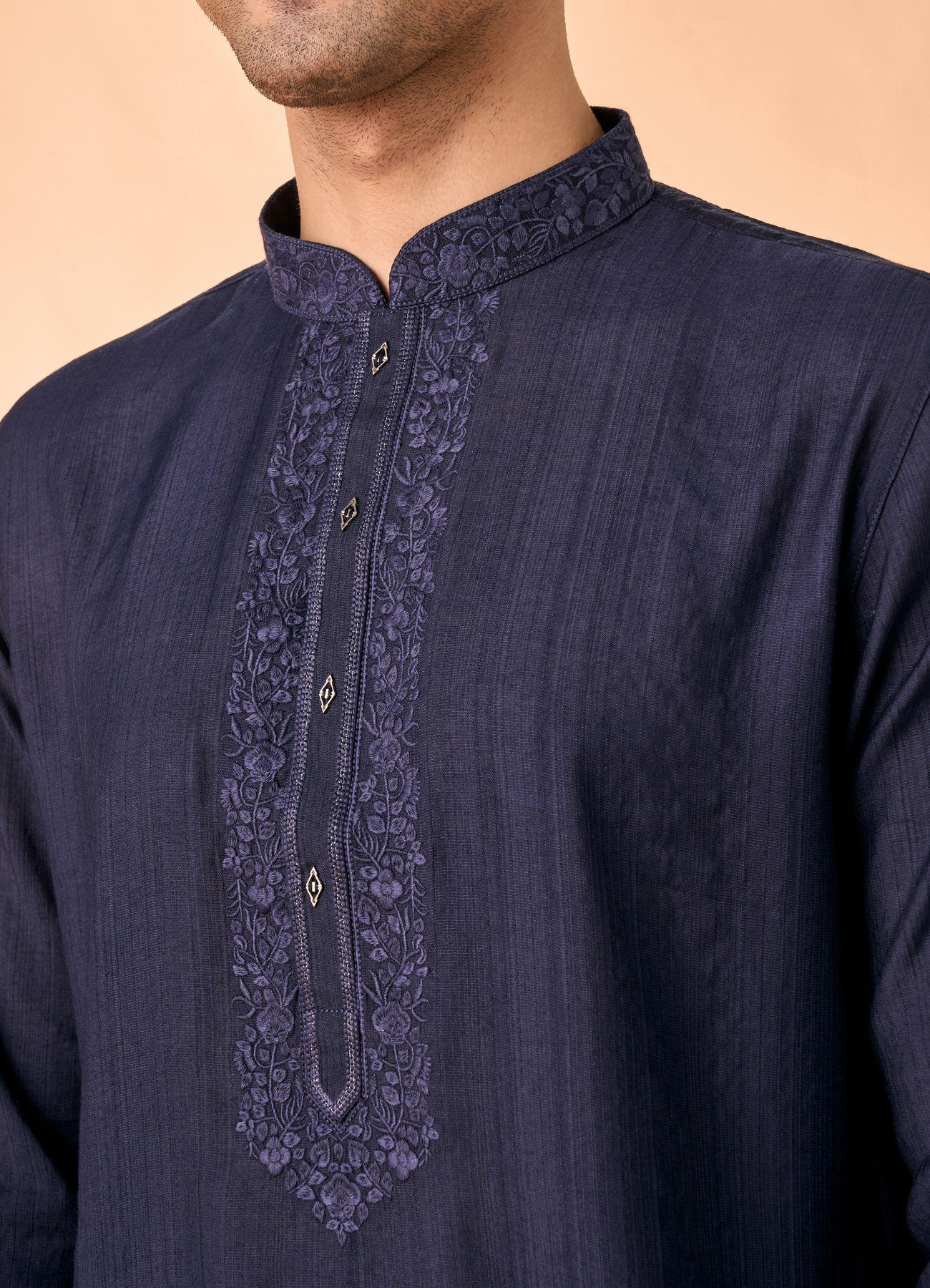 Manyavar Men Exquisite Dark Blue Kurta Churidar