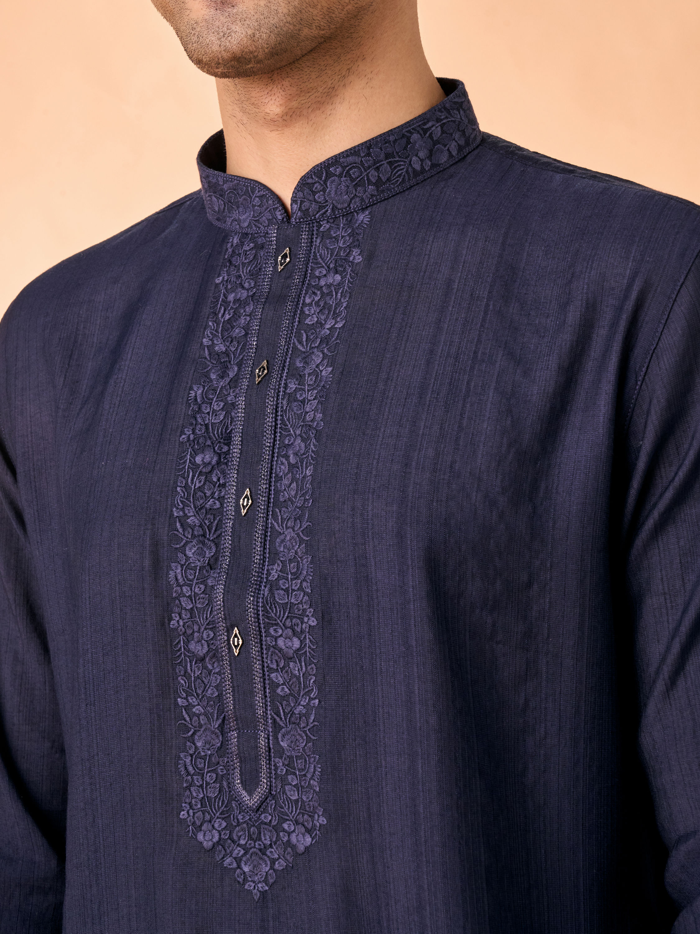 Manyavar Men Exquisite Dark Blue Kurta Churidar