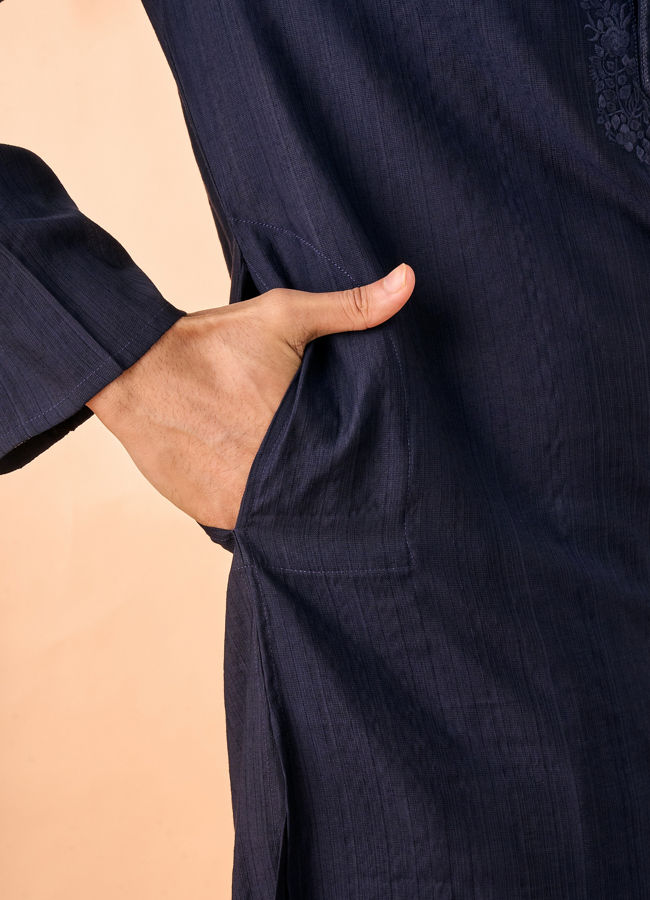 Manyavar Men Exquisite Dark Blue Kurta Churidar