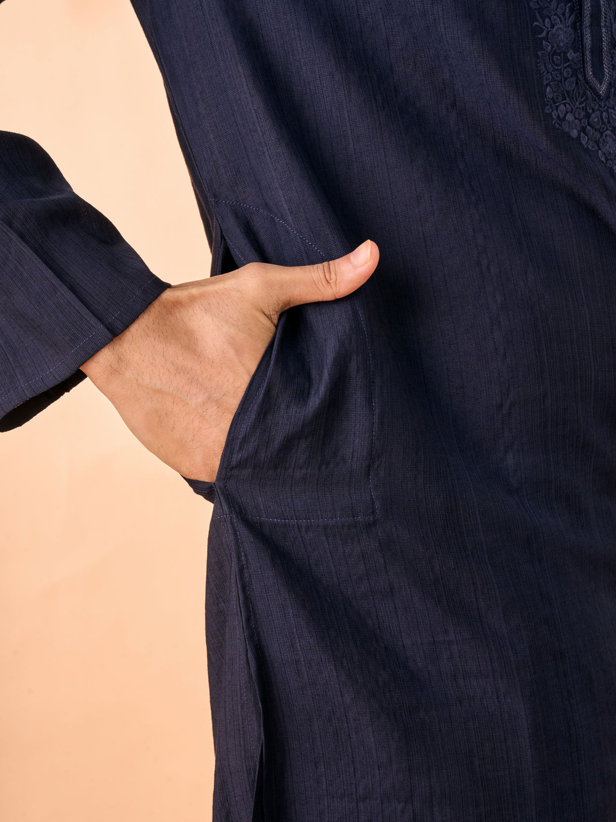 Manyavar Men Exquisite Dark Blue Kurta Churidar