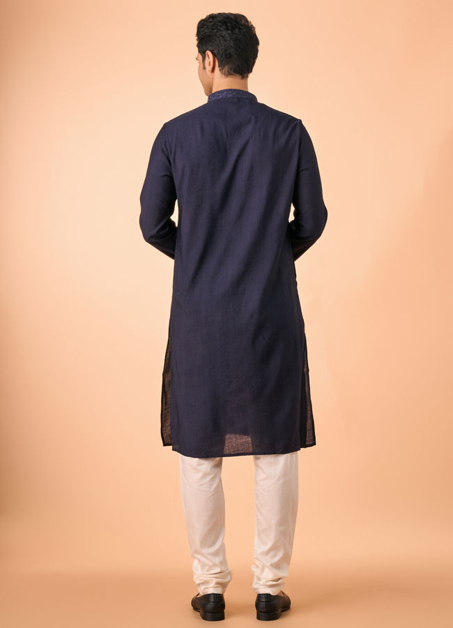 Manyavar Men Exquisite Dark Blue Kurta Churidar