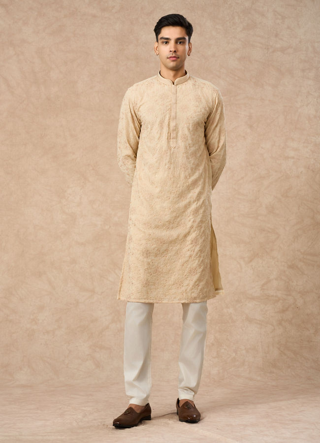 Manyavar Men Beige Georgette Kurta Churidar