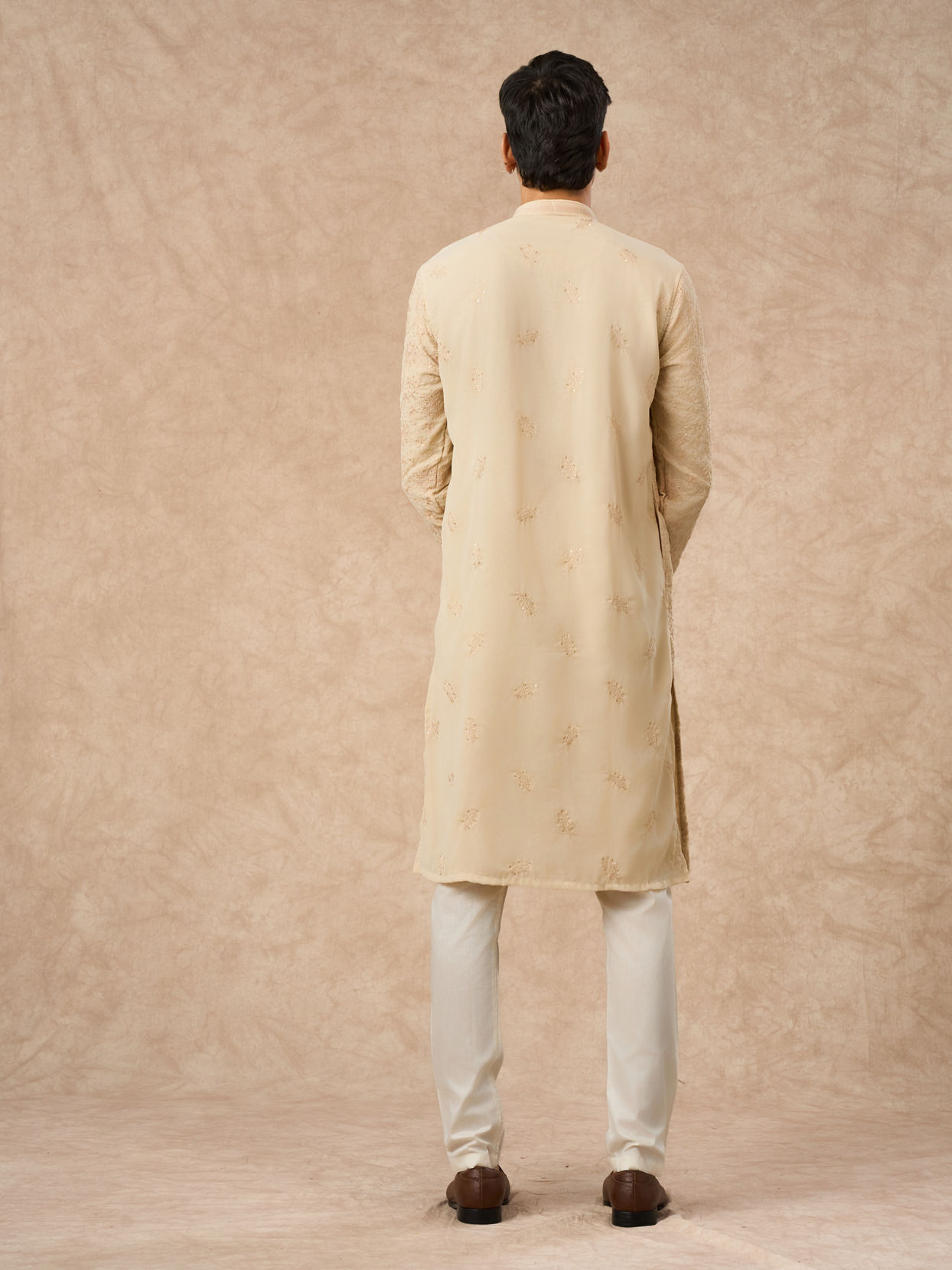 Manyavar Men Beige Georgette Kurta Churidar