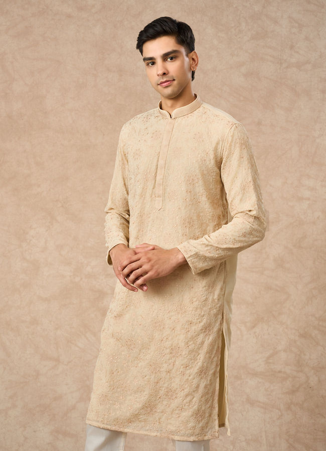 Manyavar Men Beige Georgette Kurta Churidar