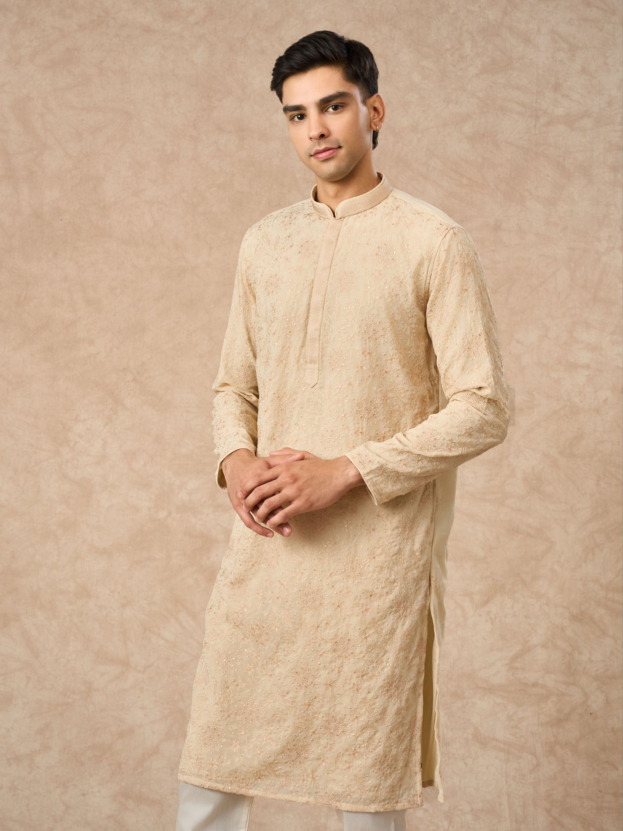 Manyavar Men Beige Georgette Kurta Churidar