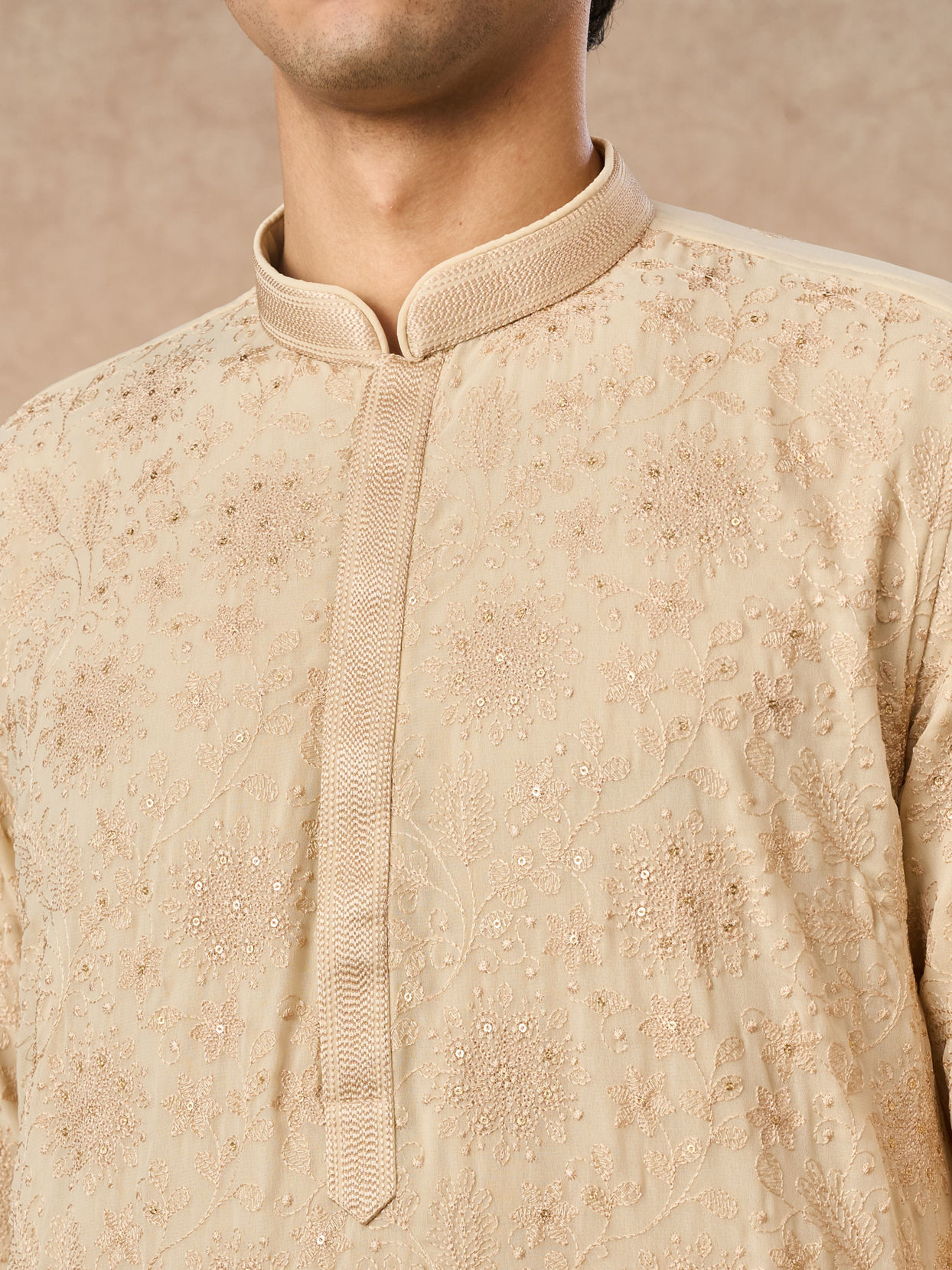 Manyavar Men Beige Georgette Kurta Churidar