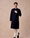 Manyavar Men Dark Blue Georgette Kurta Pajama