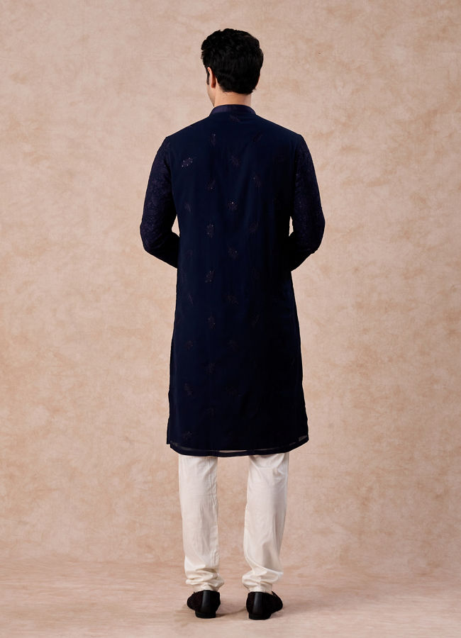Manyavar Men Dark Blue Georgette Kurta Pajama