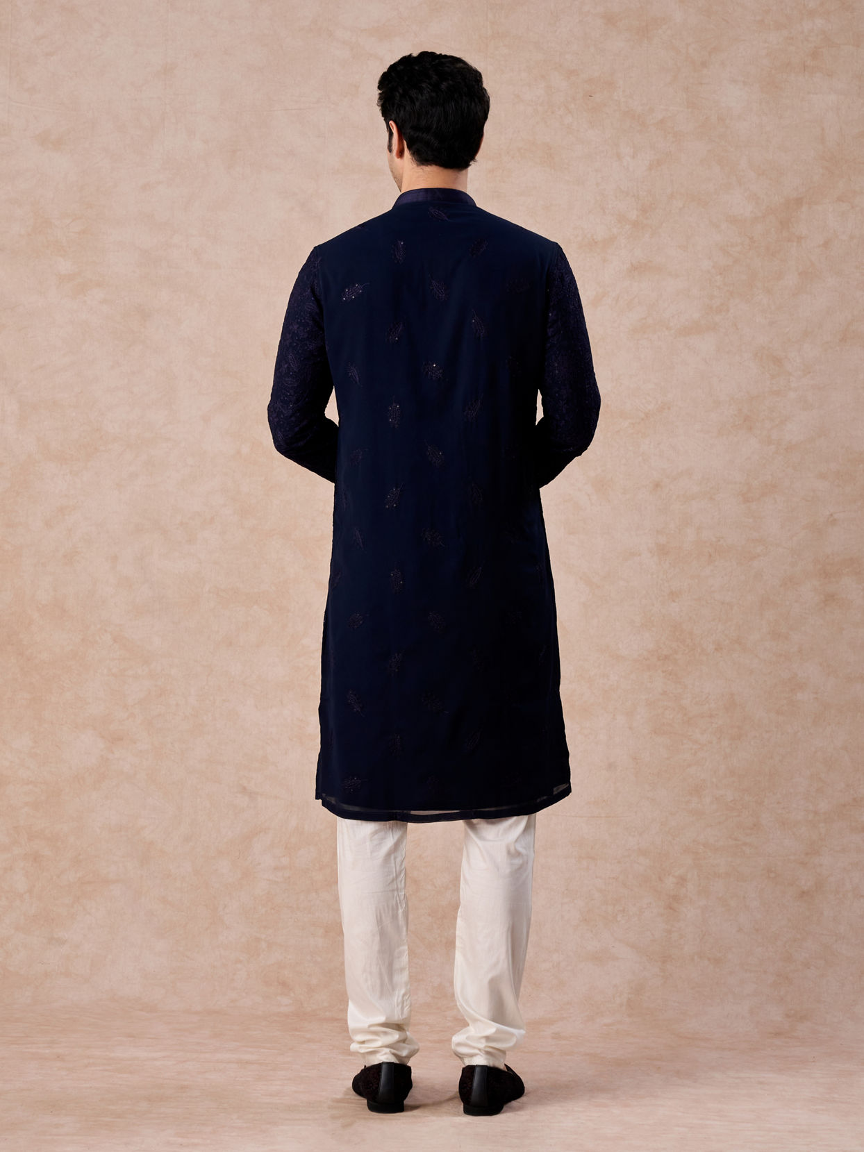 Manyavar Men Dark Blue Georgette Kurta Pajama