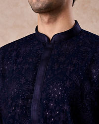 Manyavar Men Dark Blue Georgette Kurta Pajama