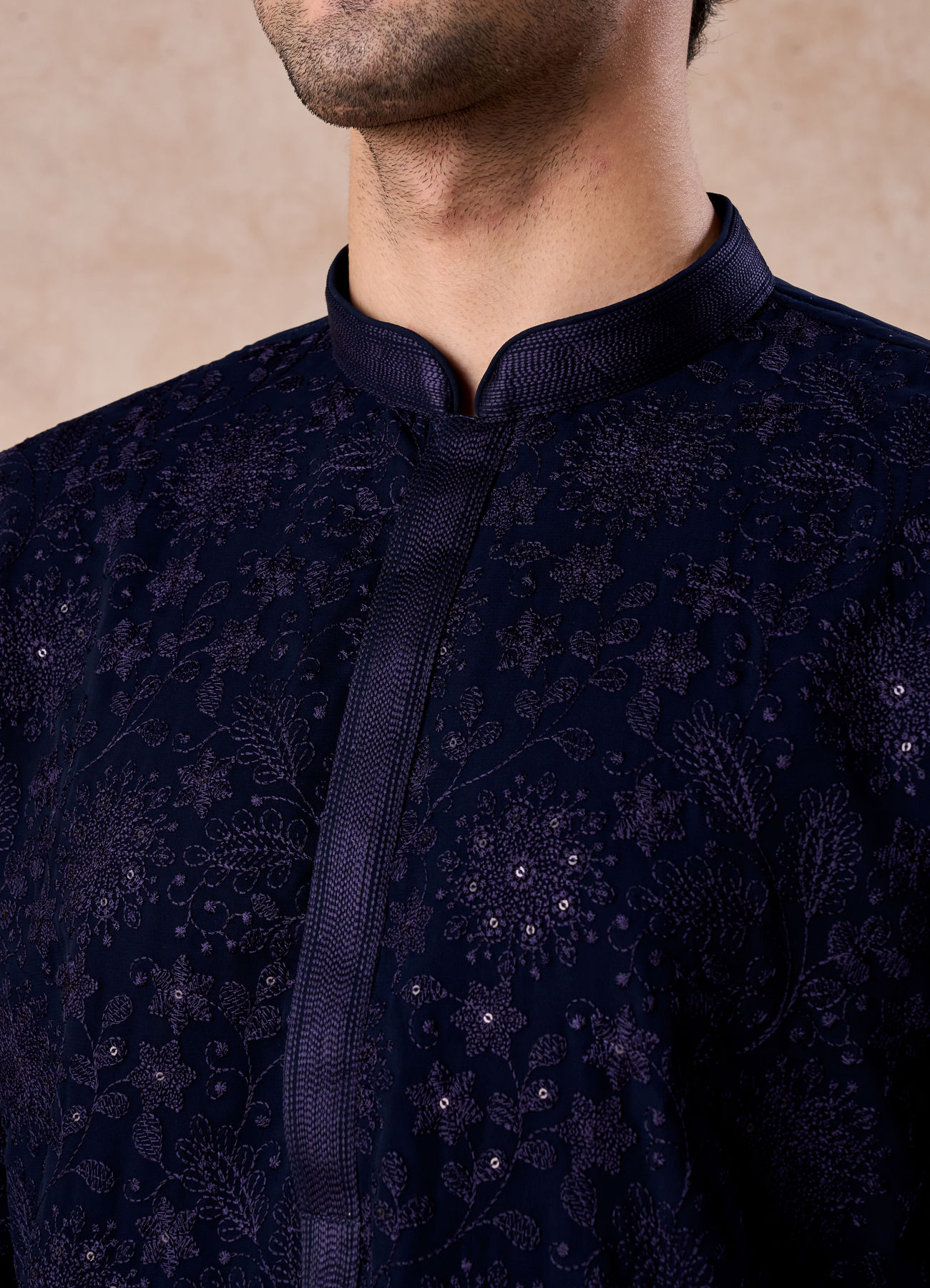 Manyavar Men Dark Blue Georgette Kurta Pajama