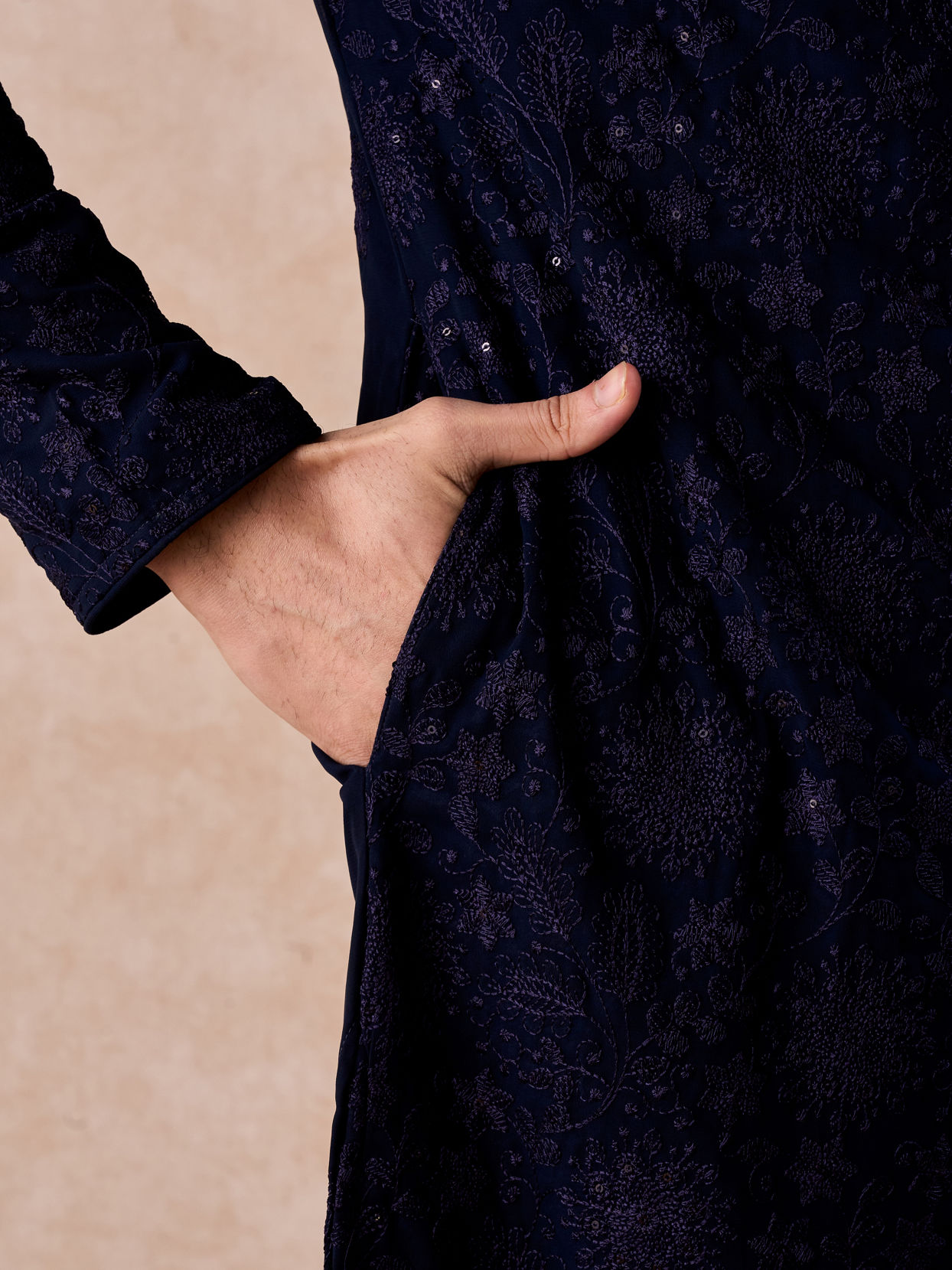 Manyavar Men Dark Blue Georgette Kurta Pajama