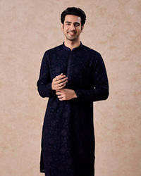 Manyavar Men Dark Blue Georgette Kurta Pajama