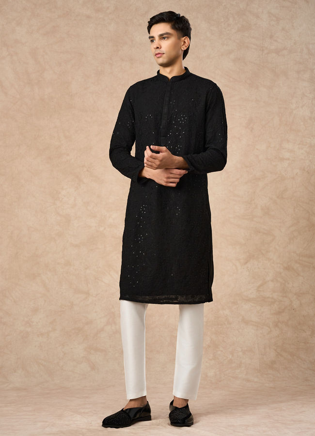 Manyavar Men Black Georgette Kurta Pajama